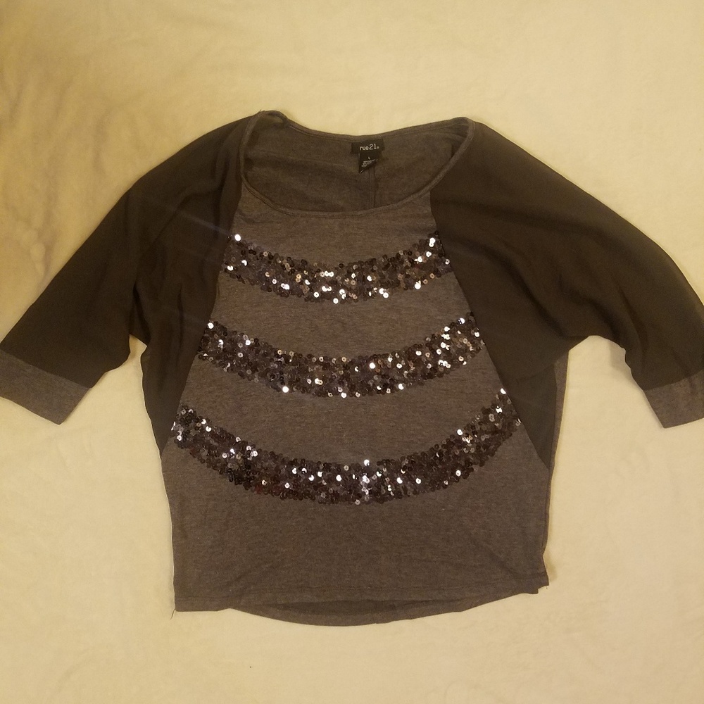 Gray Sequin Blouse - size large